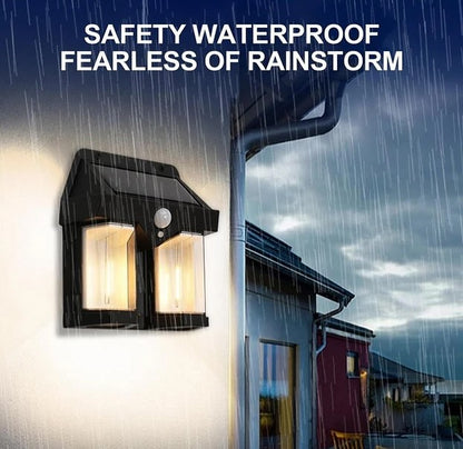 Double Head Antique Solar Wall Lamp with Motion Sensor Waterproof