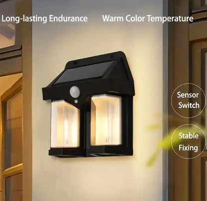 Double Head Antique Solar Wall Lamp with Motion Sensor Waterproof