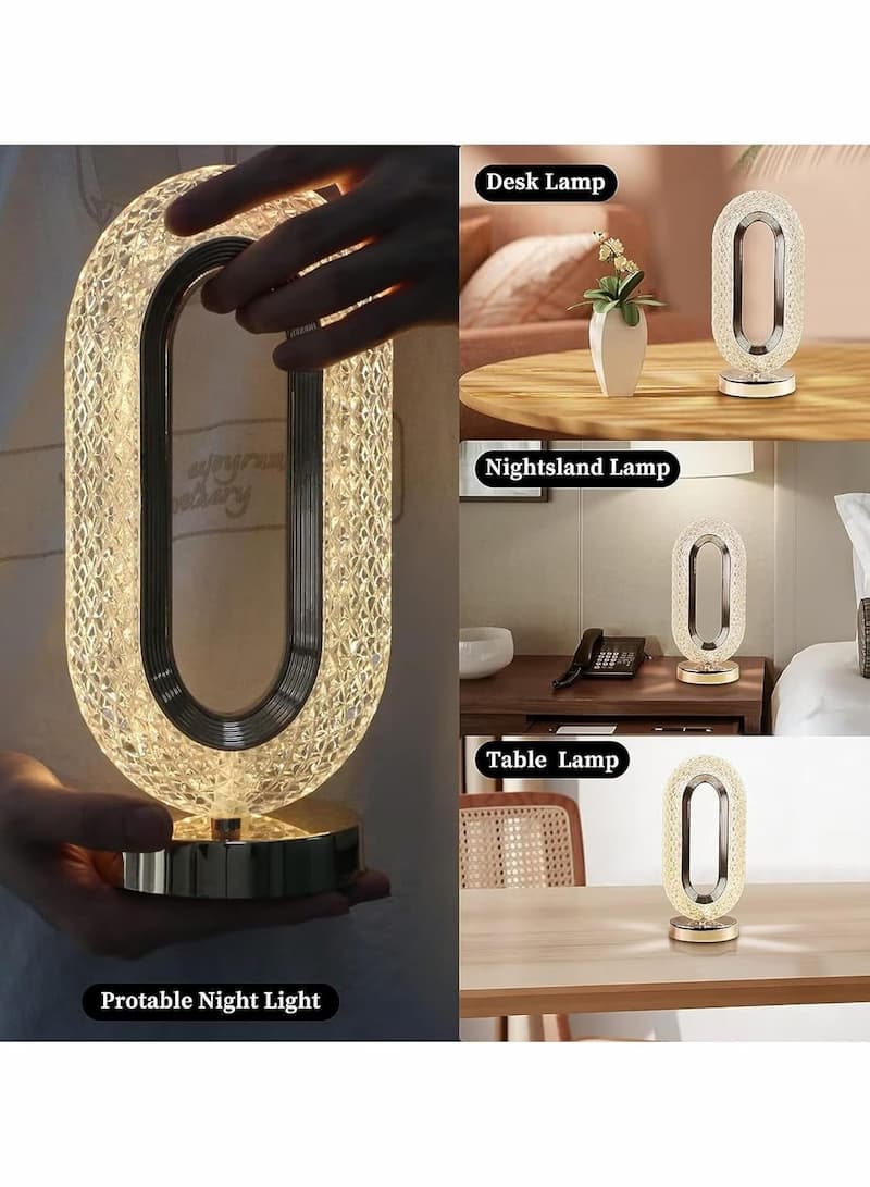 Crystal Table Lamp - Oval Rechargeable Night Light with USB Port