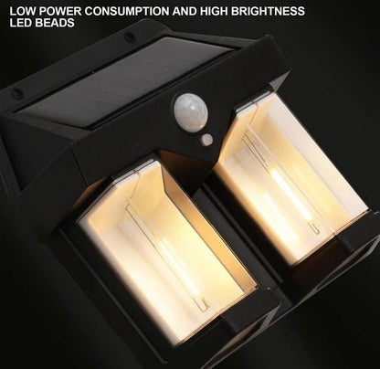 Double Head Antique Solar Wall Lamp with Motion Sensor Waterproof