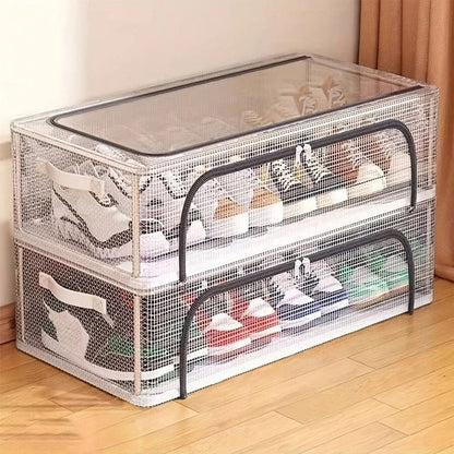 Transparent Storage Shoe Box – Heavy-Duty Steel Frame | Moisture-Proof, Foldable Organizer for Shoes, Clothes,