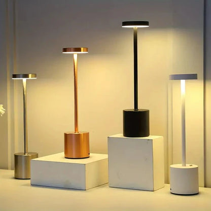 Long Neck Metal Touch Sense LED Lamp – Modern Minimalist Design, USB Rechargeable 3 Dimmable Light Modes