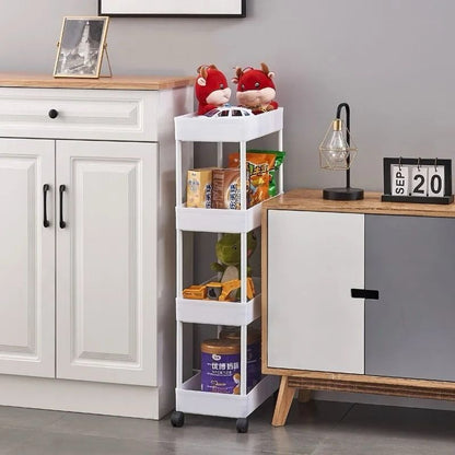 Kitchen Storage Trolley, Plastic Serving Rolling Cart Basket Tray with Wheels