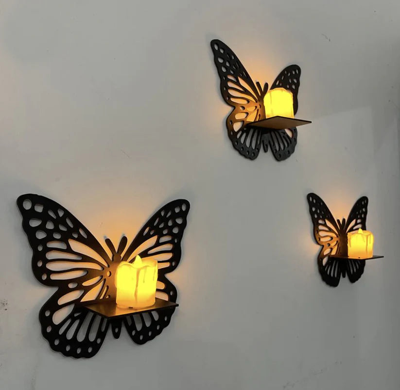 Butterfly Wall Candle Holder Set – 3 Pieces | Candles Included
