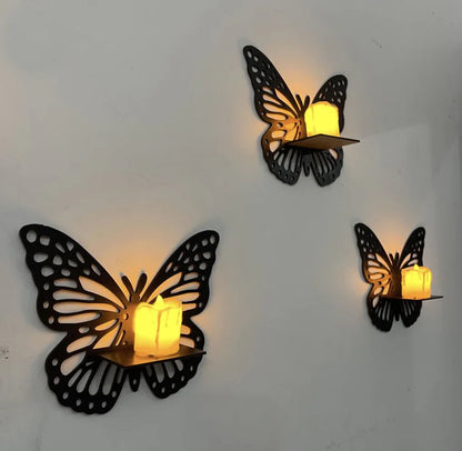 Butterfly Wall Candle Holder Set – 3 Pieces | Candles Included