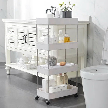 Kitchen Storage Trolley, Plastic Serving Rolling Cart Basket Tray with Wheels