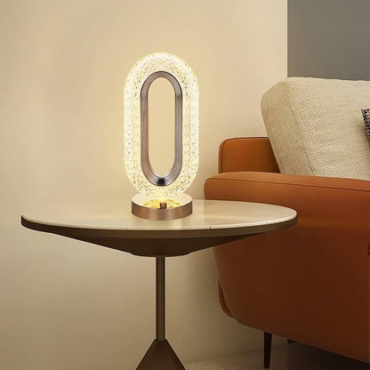 Crystal Table Lamp - Oval Rechargeable Night Light with USB Port