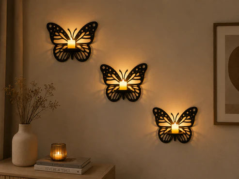 Butterfly Wall Candle Holder Set – 3 Pieces | Candles Included