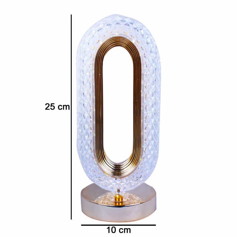 Crystal Table Lamp - Oval Rechargeable Night Light with USB Port