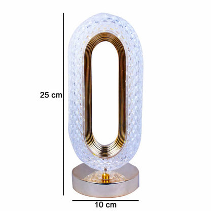 Crystal Table Lamp - Oval Rechargeable Night Light with USB Port