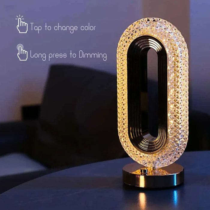 Crystal Table Lamp - Oval Rechargeable Night Light with USB Port