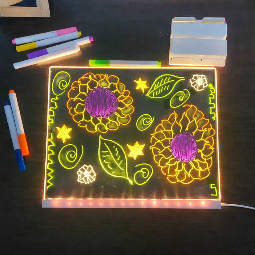 DIY LED Writing Board – Acrylic Notepad with Stand & Reusable Colorful Pens