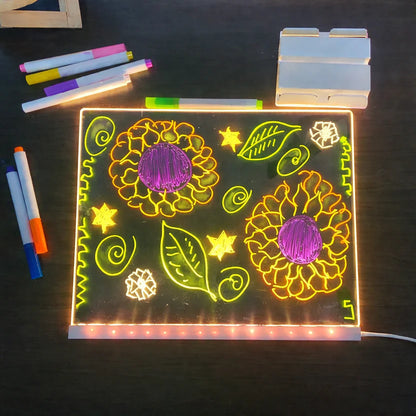 DIY LED Writing Board – Acrylic Notepad with Stand & Reusable Colorful Pens