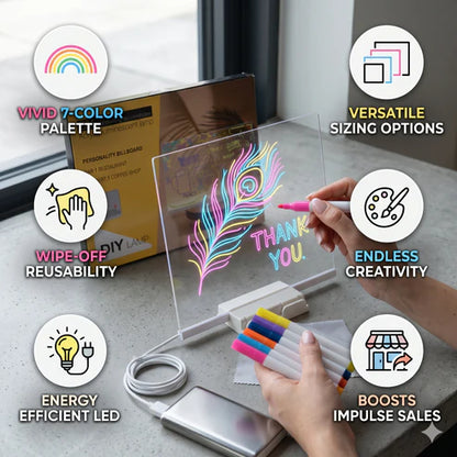 DIY LED Writing Board – Acrylic Notepad with Stand & Reusable Colorful Pens