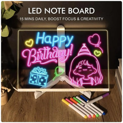 DIY LED Writing Board – Acrylic Notepad with Stand & Reusable Colorful Pens