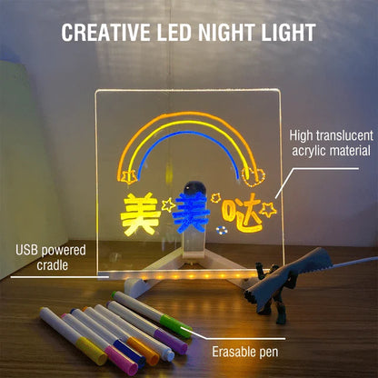 DIY LED Writing Board – Acrylic Notepad with Stand & Reusable Colorful Pens