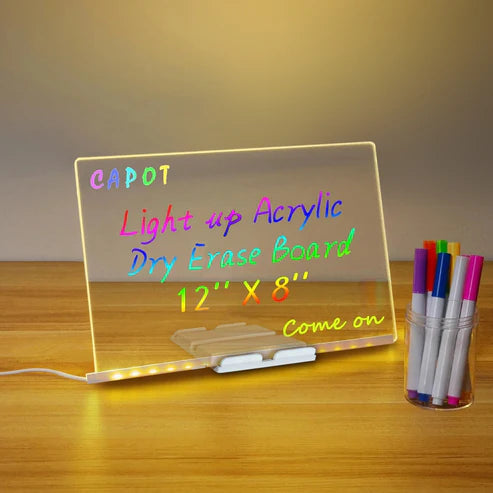 DIY LED Writing Board – Acrylic Notepad with Stand & Reusable Colorful Pens