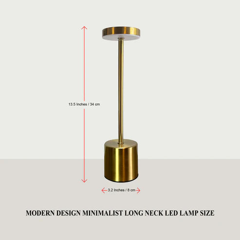 Long Neck Metal Touch Sense LED Lamp – Modern Minimalist Design, USB Rechargeable 3 Dimmable Light Modes