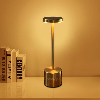 Long Neck Metal Touch Sense LED Lamp – Modern Minimalist Design, USB Rechargeable 3 Dimmable Light Modes