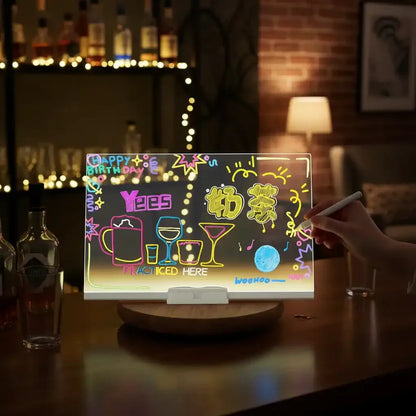 DIY LED Writing Board – Acrylic Notepad with Stand & Reusable Colorful Pens