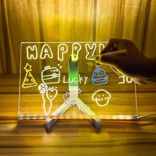 DIY LED Writing Board – Acrylic Notepad with Stand & Reusable Colorful Pens