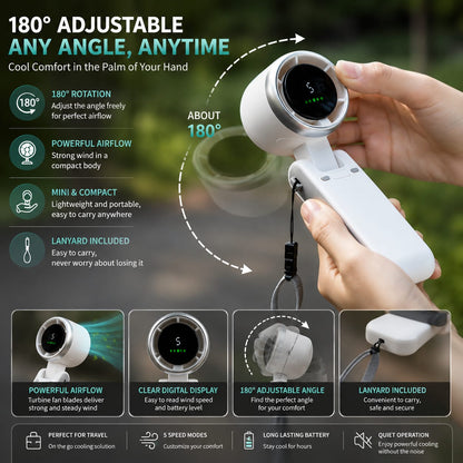 Handheld Folding Turbo Fan with 5-Speed Adjustment