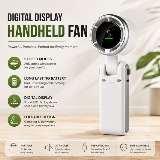 Handheld Folding Turbo Fan with 5-Speed Adjustment