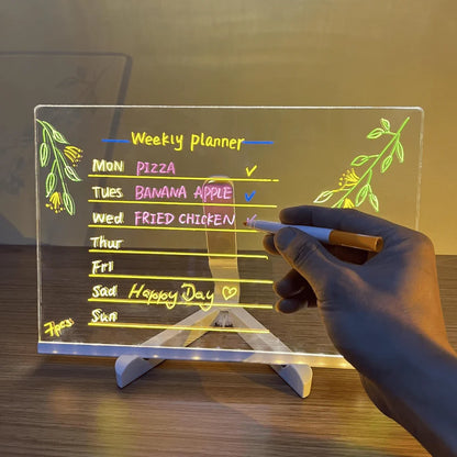 DIY LED Writing Board – Acrylic Notepad with Stand & Reusable Colorful Pens