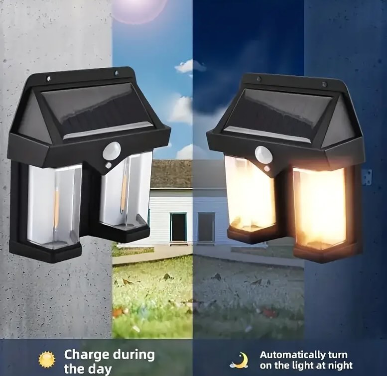 Double Head Antique Solar Wall Lamp with Motion Sensor Waterproof