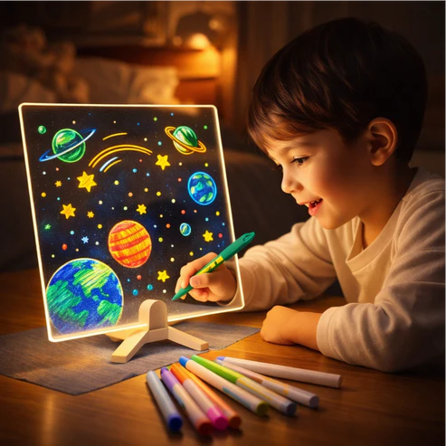 DIY LED Writing Board – Acrylic Notepad with Stand & Reusable Colorful Pens
