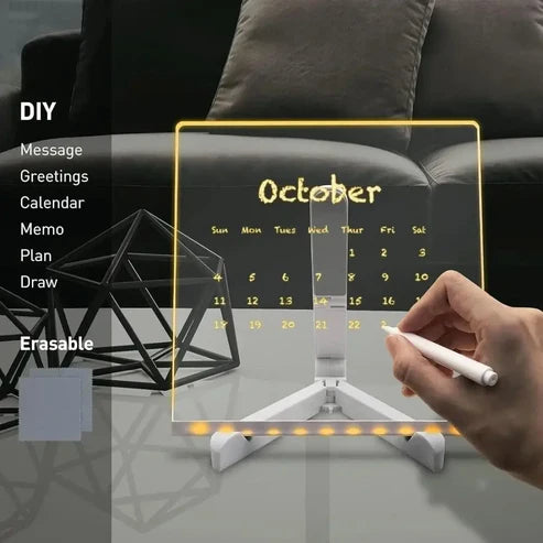 DIY LED Writing Board – Acrylic Notepad with Stand & Reusable Colorful Pens
