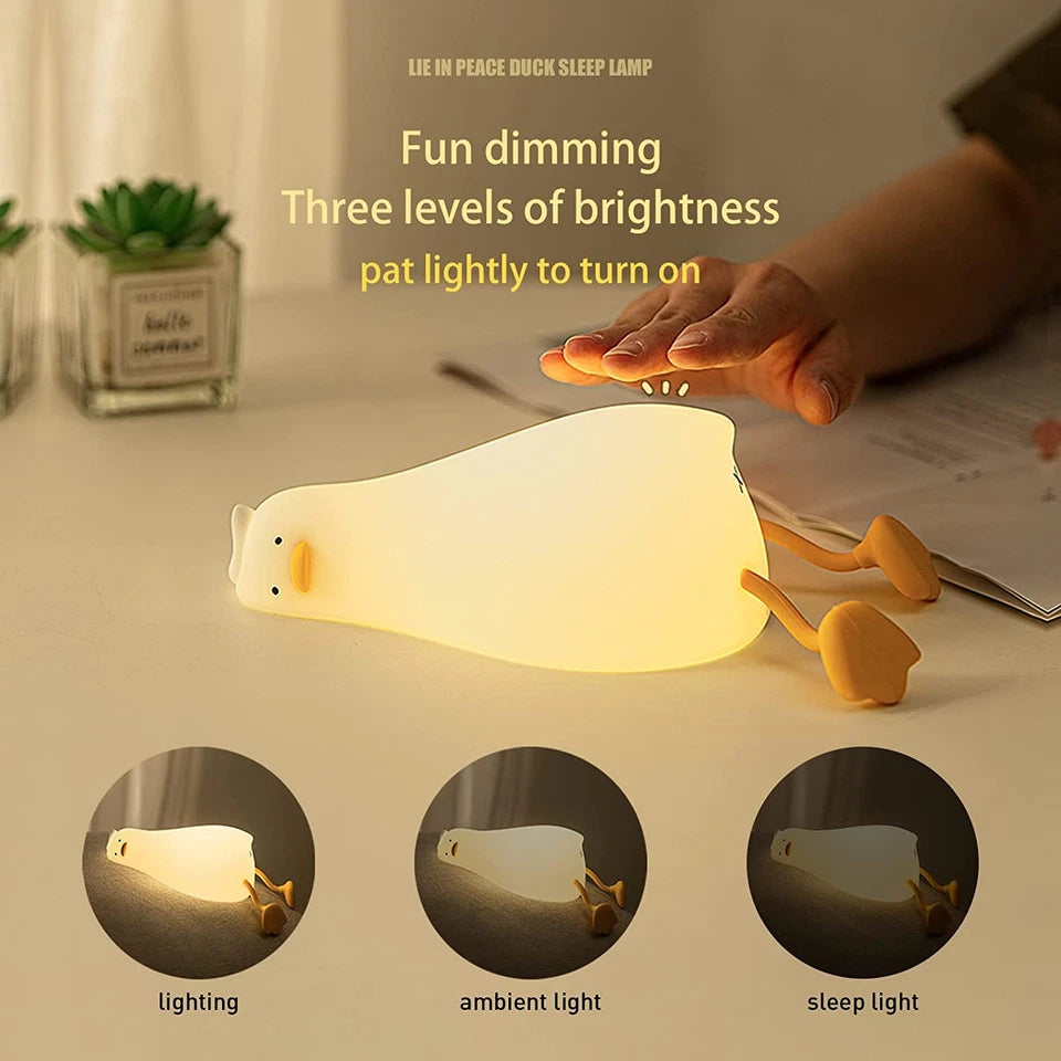 Benson Lying Flat Duck Night Light, LED Squishy Duck Lamp, Cute Light up Duck