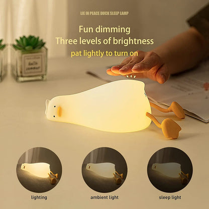 Benson Lying Flat Duck Night Light, LED Squishy Duck Lamp, Cute Light up Duck