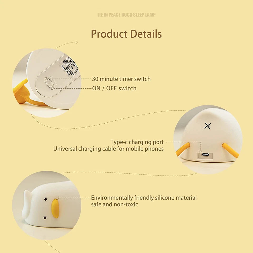 Benson Lying Flat Duck Night Light, LED Squishy Duck Lamp, Cute Light up Duck