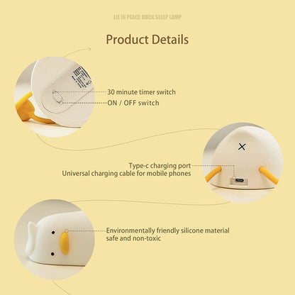 Benson Lying Flat Duck Night Light, LED Squishy Duck Lamp, Cute Light up Duck