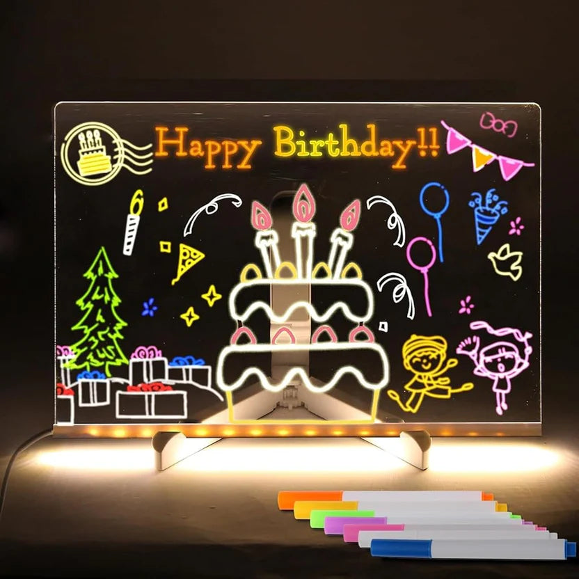 DIY LED Writing Board – Acrylic Notepad with Stand & Reusable Colorful Pens